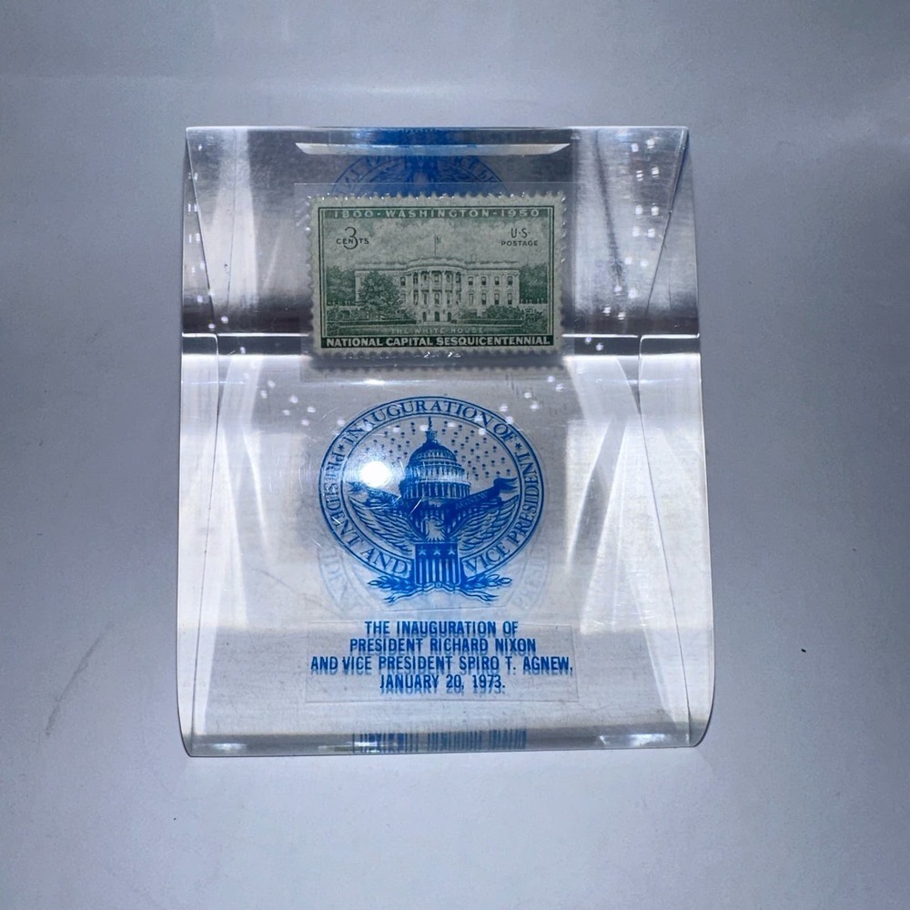 RARE Acrylic Lucite Right Angle Paperweight Nixon 1973 Inauguration